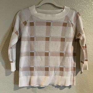 LOFT Cream and Tan Checkered Women's Sweater